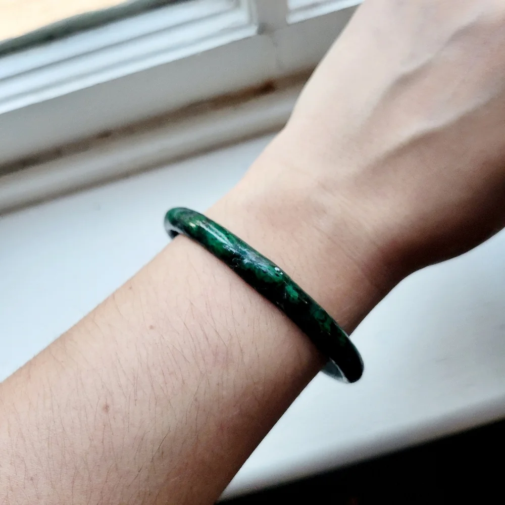 Vintage Classic Deep Green Tortoise Shell Bangle Bracelet